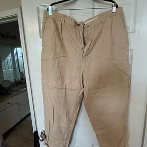 women’s Tan 100 % Linen Trousers